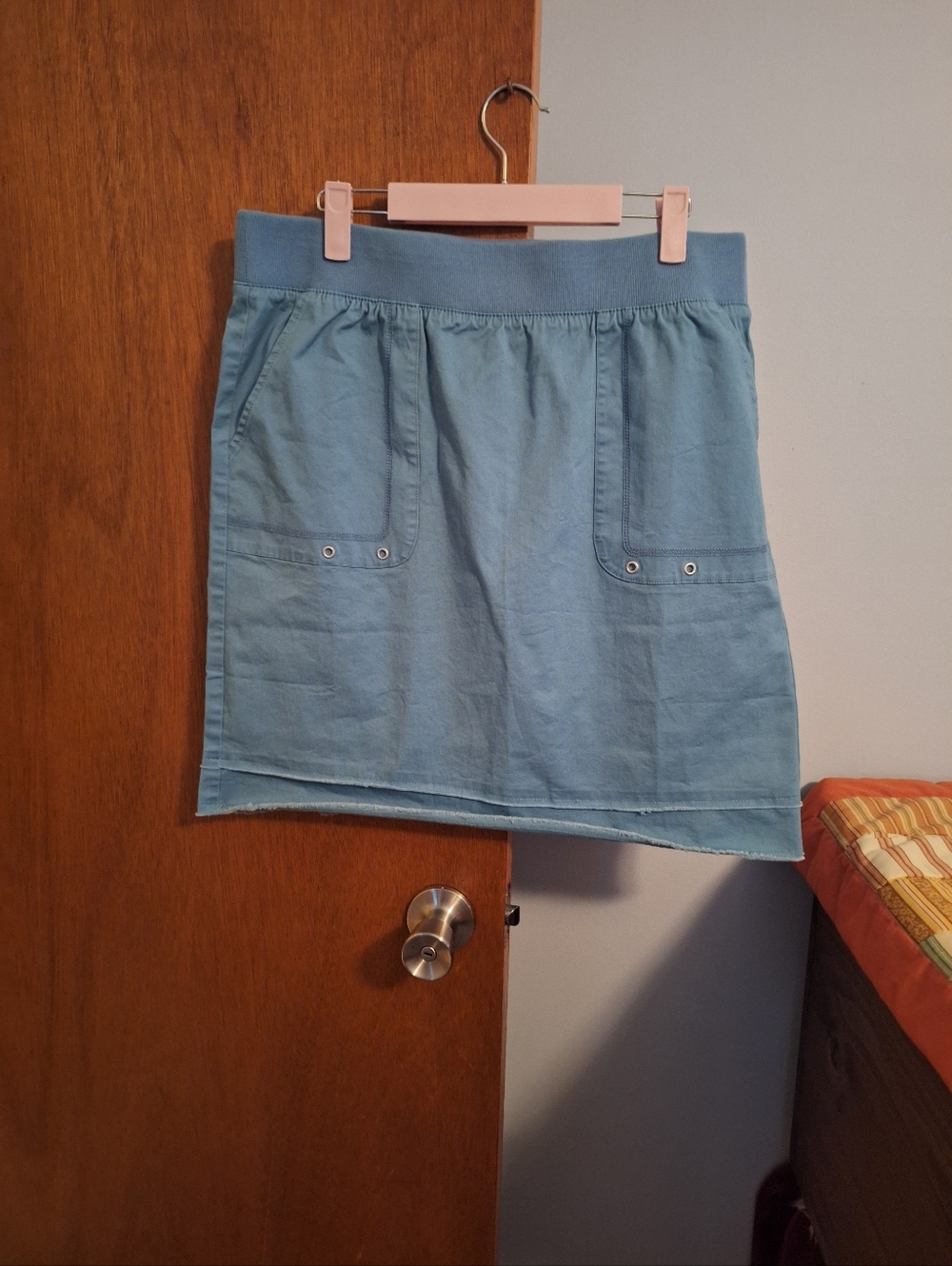 Final Price* d&co. NWOT Blue Green Women's Skirt Raw Hem Knee Length Size M